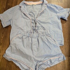 Abercrombie And Fitch Pajama Set Front Tie Striped Blue Women's Xs
